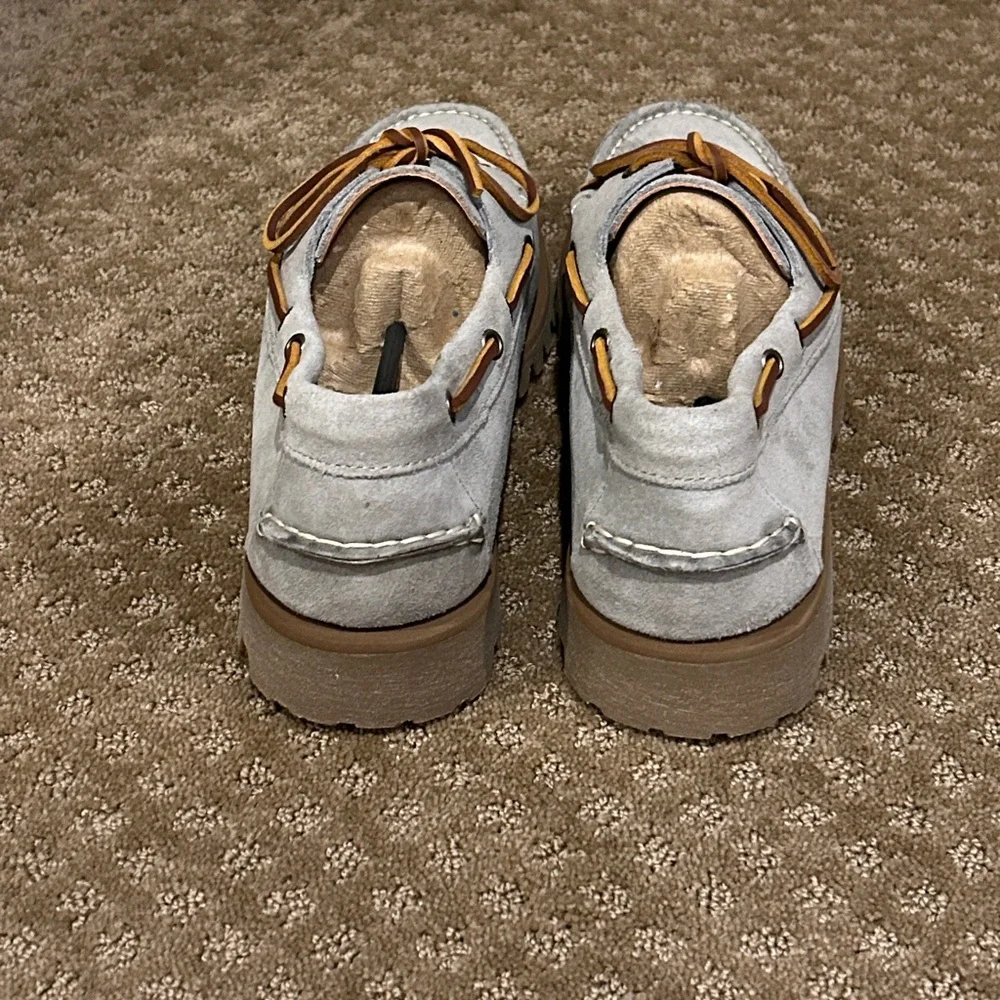 NWOT Froats Men’s Gray Nubuck Leather & Brown Lug Sole Boat Shoes Size 10.5